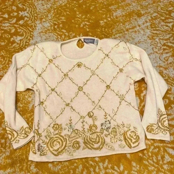 Marissa christina collection angora and beaded embroidered vintage sweater M - Picture 1 of 7